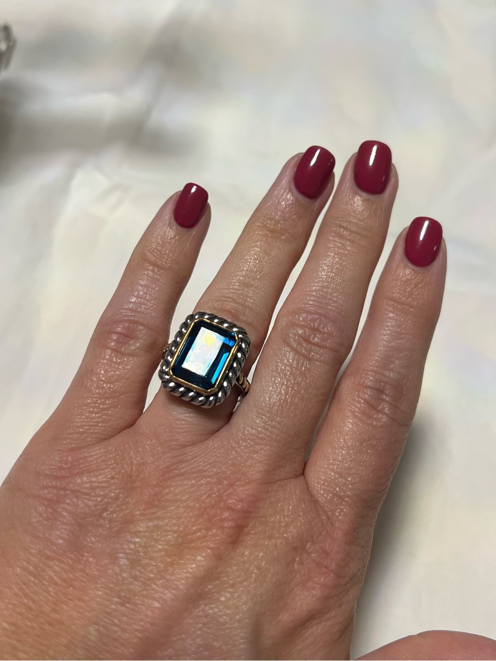 Effy Two-Tone Emerald-Cut 7 ct Blue Topaz Ring - Picture 6 of 12
